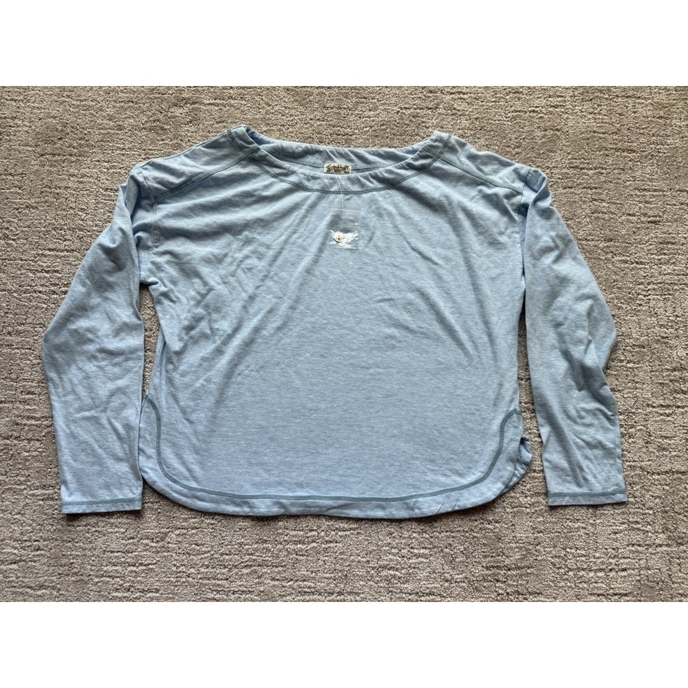 NEW Intimately Free People Shirt Womens Blue Cropped Long Sleeve Pullover Size L